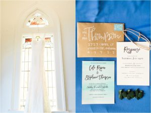 blue wedding details, invitation suite, wedding dress
