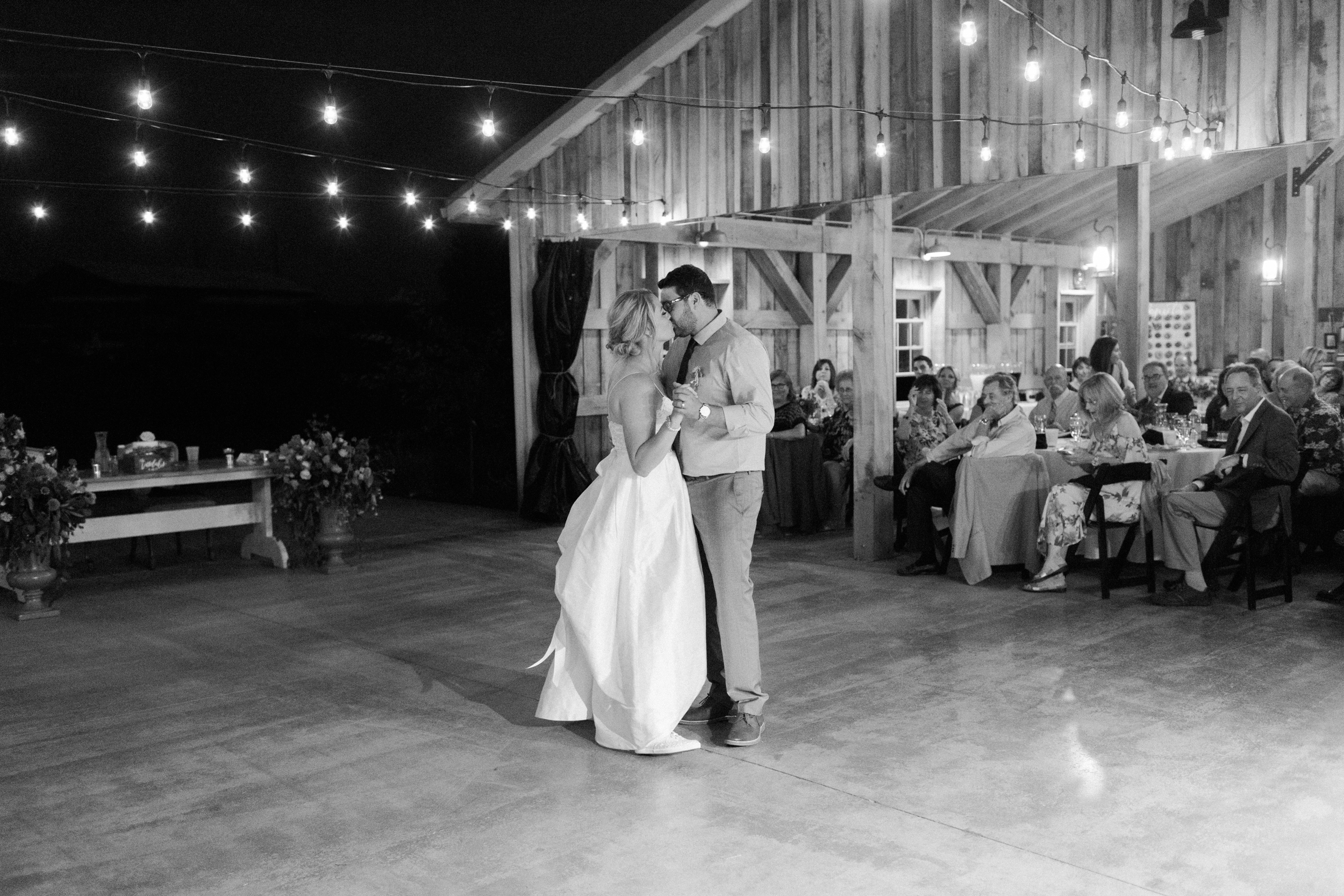 First dance under twinkly lights. Photographed by Morgan Williams Photography.