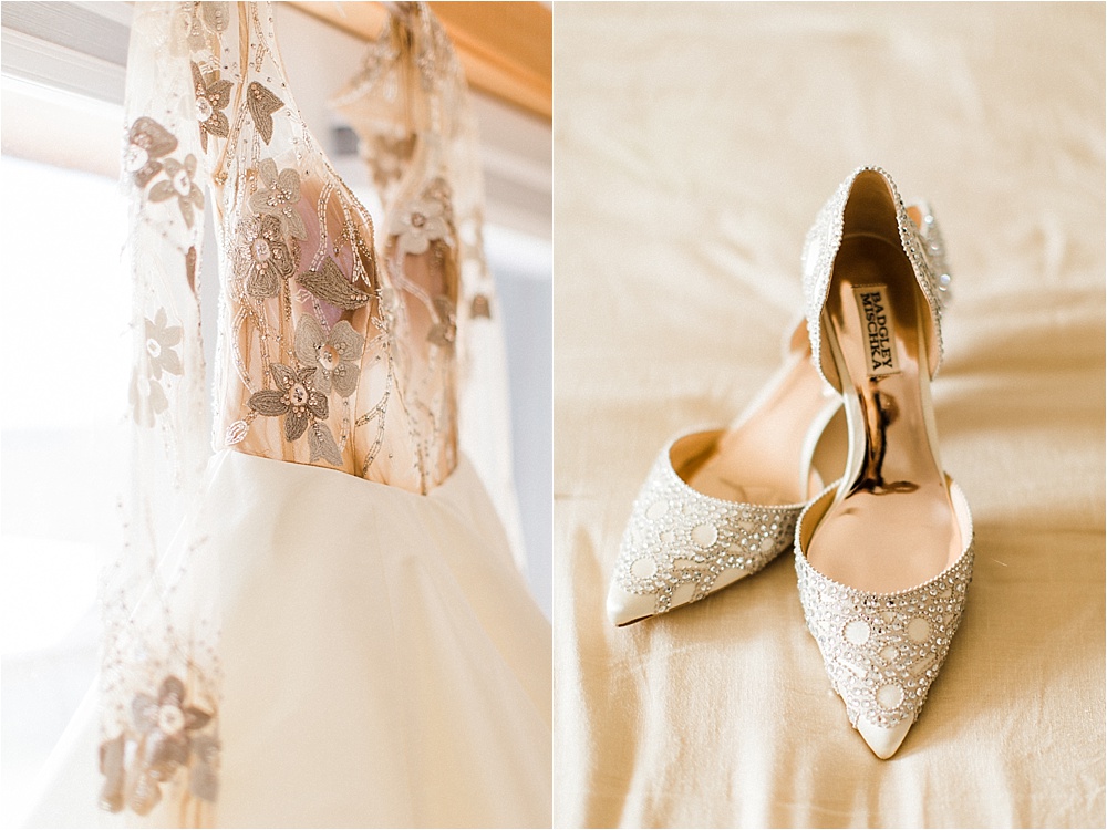 house of white gown and badgley mischka wedding shoes. Photographed by Morgan Williams Photography.
